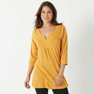 Egyszínű tunika díszes nyakkivágással és 3/4-es ujjakkal kép