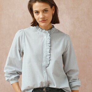 Csíkos blúz fodros díszítéssel kép