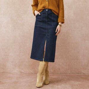 Midi szoknya zsebekkel és elöl hasítékkal kép