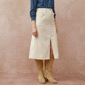 Midi szoknya zsebekkel és elöl hasítékkal, kordbársony kép