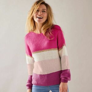 Csíkos, kerek nyakú pulóver kép