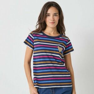 Csíkos rövid ujjú póló szívecskés folttal kép