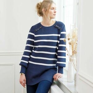 Csíkos tunika pulóver díszes gombokkal kép