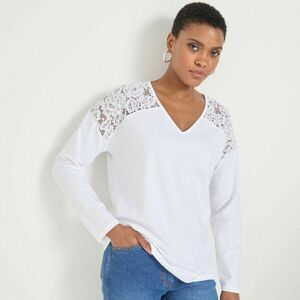 V-nyakú, hosszú ujjú, csipkés póló kép