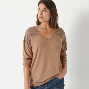 V-nyakú, hosszú ujjú, csipkés póló kép