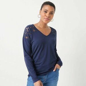 V-nyakú, hosszú ujjú, csipkés póló kép