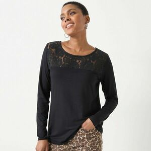 Kerek nyakú, hosszú ujjú és csipkés póló kép