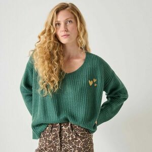 Laza V-nyakú pulóver hímzéssel kép