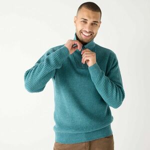 Zippes állógalléros pulóver, sima kötésű, 30% gyapjú tartalommal kép