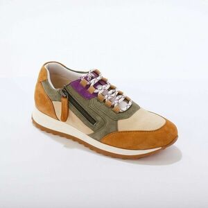 Bőr tornacipő kontrasztos betétekkel és cipzárral kép