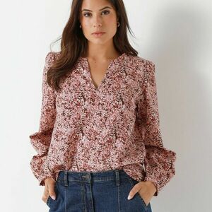 Pamut blúz nyomtatott mintával és hasítékkal a nyakkivágásnál kép