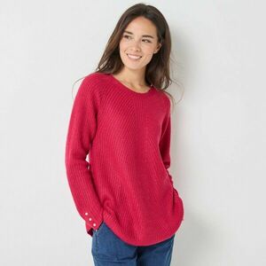 Széles, kerek nyakú pulóver, sima kötésű minta kép