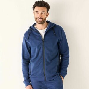 Kapucnis pulóver állógallérral és kontrasztos részletekkel kép