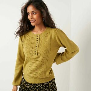 Áttört pulóver tunéziai nyakkivágással és gombokkal kép