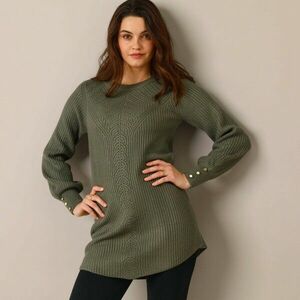 Hosszú pulóver mintával és gombokkal az ujjakon kép