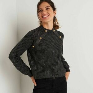 Gombos pulóver, sima mintával és fényes cérnával kép