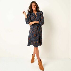 Egyenes szabású ruha Mao gallérral, mintás krepp anyagból kép