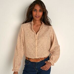 Csipkés blúz állógallérral és fodros díszítéssel kép