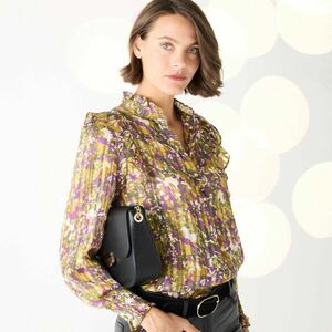 Fodros és mintás voile blúz kép