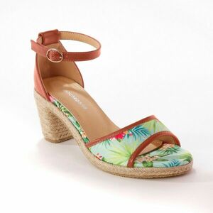 Szandál trópusi mintával, égszínkék kép