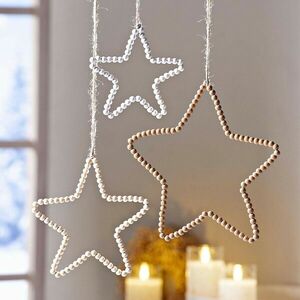 Függő dekoráció Fa gyöngy csillag kép