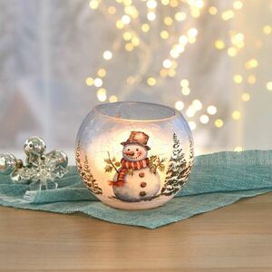 Üveg gyertyatartó teásgyertyához Hóember kép