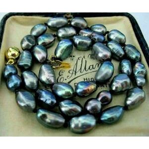 ékszer gyöngy Tahiti feketegyöngysor >> New 8-9 mm natural baroque Tahitian black pearl necklace AA+ kép