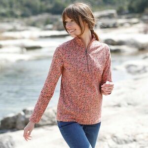 Póló cipzáras gallérral és nyomtatott ujjakkal kép