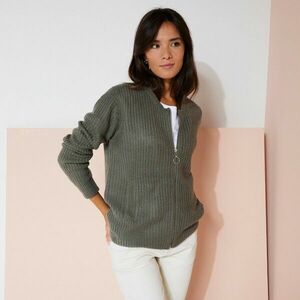 Pulóver cipzárral, egyszínű mintával kép