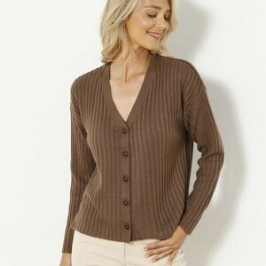 Bordázott kötött, gombos pulóver kép