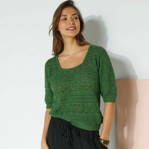 Egyszínű csipkepulóver könyökig érő ujjakkal kép