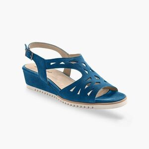 Bőr szarvasbőr ék alakú sarokszandál, tengerészkék kép