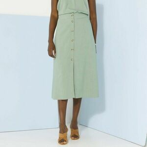 Egyszínű, omlós midi szoknya gombokkal, környezetbarát viszkózból. kép