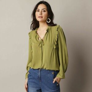 Egyszínű blúz fodrokkal, kreppal kép