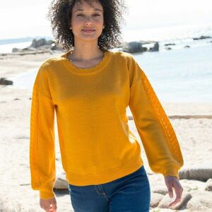 Pulóver áttört mintával és hullámos szegélyekkel kép