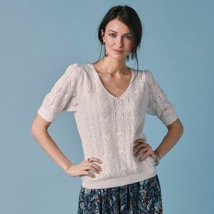 Rövid ujjú, csipkés kötött anyagból készült blúz kép