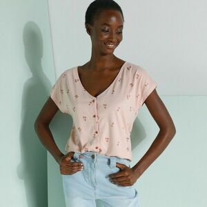 V-nyakú, gombos ing cseresznyemintával kép