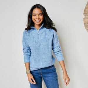 Cipzáras pulóver, sima kötött mintával kép