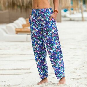 Légies, széles szárú nadrág rugalmas derékszíjjal és nyomtatással kép