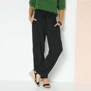 Egyszínű, széles szárú nadrág rugalmas derékszíjjal, viszkózból készült. kép