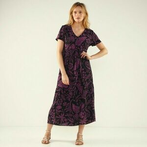 Hosszú, V-nyakú ruha nyomtatott mintával kép