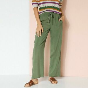 Egyszínű, széles szárú nadrág rugalmas derékszíjjal, viszkózból készült. kép