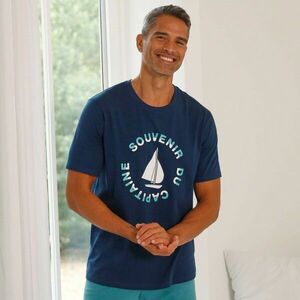 Rövid ujjú pizsama ing, csónak motívummal kép