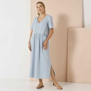 V-nyakú midi ruha muszlinból, lengőnyakú, V-nyakkivágással kép