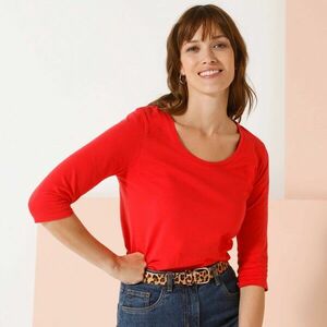 Egyszínű póló 3/4-es ujjakkal és kerek nyakkivágással kép