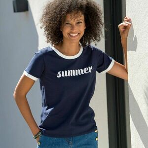 Kéttónusú póló rövid ujjal és nyomtatással kép