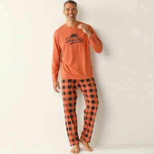 Hosszú ujjú, kockás pamut pizsama és nadrág kép