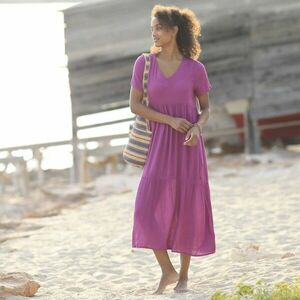 Crepon hosszú, egyszínű, V-nyakú ruha kép