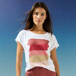 Rövid ujjú póló, nyomtatott művészeti csíkokkal kép