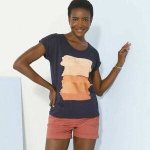 Rövid ujjú póló, nyomtatott művészeti csíkokkal kép